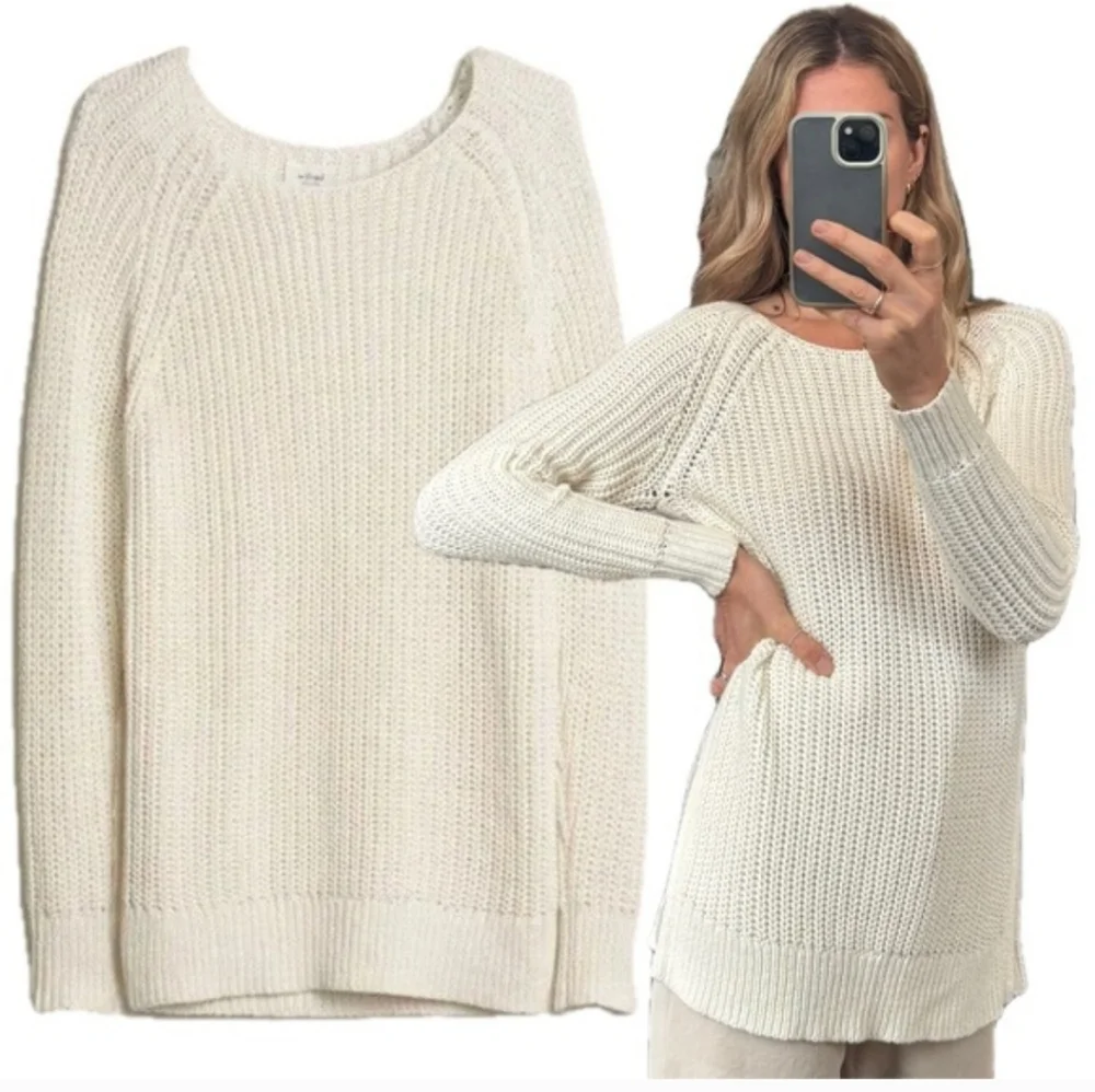 ARITZIA | Wilfred Ivory Linen Randonnai Sweater Chunky Knit Side Slits sz S - Picture 2 of 9